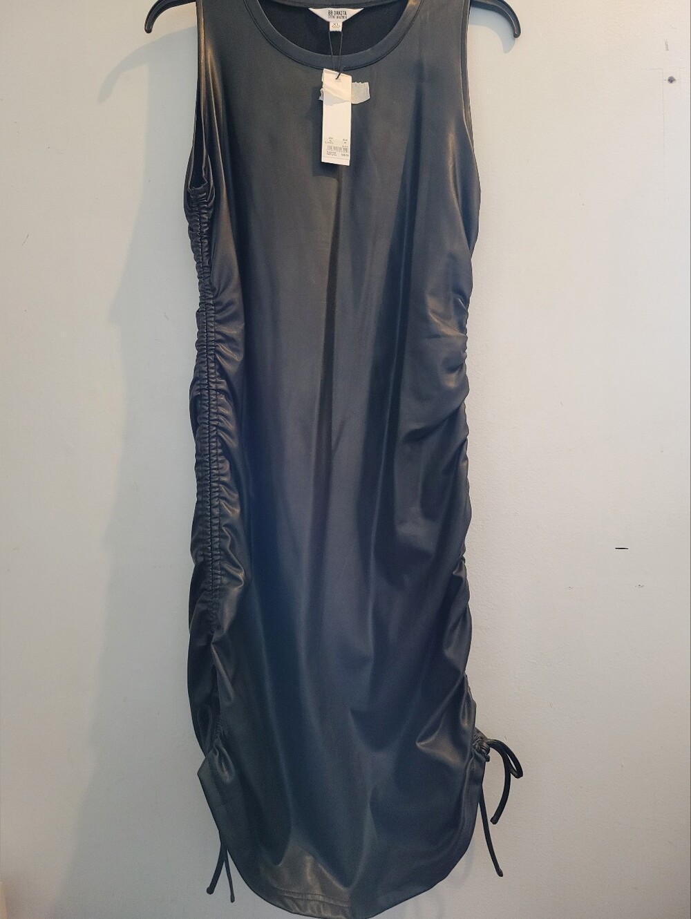 Blank NYC Black Faux Leather Ruched Mini Dress